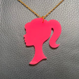 Pink Barbie head silhouette pendant necklace - 1