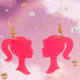 Pink Barbie head profile drop earrings - 1