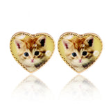 Adorable Ditsy Kitty Cat Heart Stud Earrings
