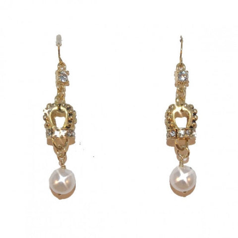 Royal Crown and Pearl Drop Earrings