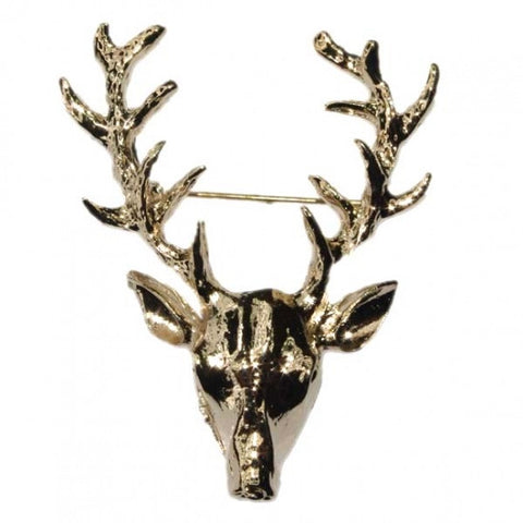 Golden Reindeer Stag Head Brooch