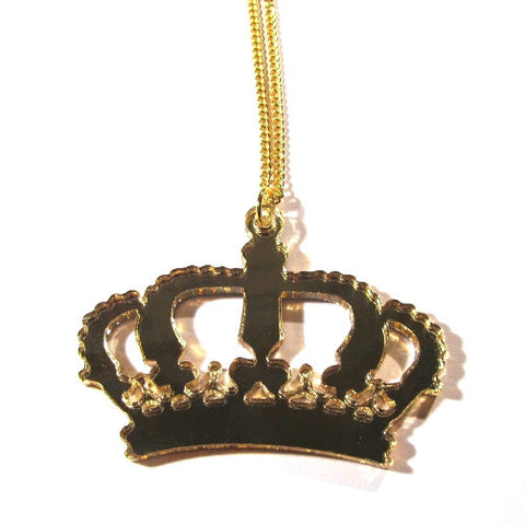 Stunning Large Gold Mirror Crown Acrylic Necklace