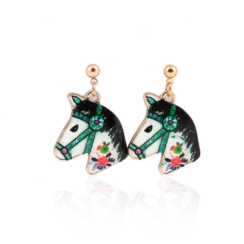 Colourful Kitsch Painted Fairground Horse Head Earrings – Green