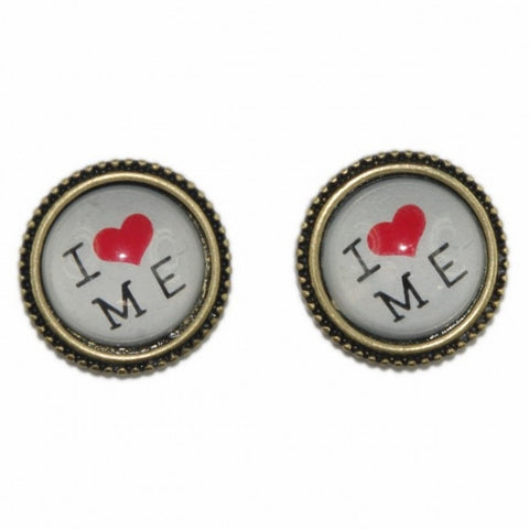 Cheeky 'I Love Me' Bronze Tone Stud Earrings