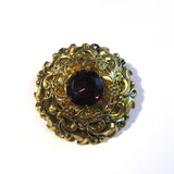 Vintage Decorative Golden Purple Gem Stone Circular Brooch