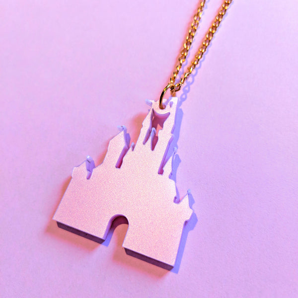 Pretty Pink Fairytale Princess Castle Acrylic Necklace
