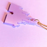 Pretty Pink Fairytale Princess Castle Silhouette Acrylic Necklace