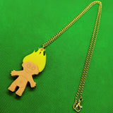 Colourful 80s Troll Doll Acrylic Necklace - Large Yellow