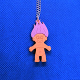 Colourful 80s Troll Doll Acrylic Necklace - Pastel Lilac