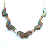 Bright Check Patterned Wooden Moustaches Necklace