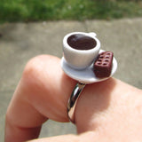 Quirky Cup Of Tea With Biscuit Clay Ring