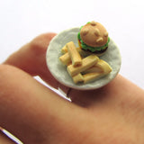 Cool Kitsch Clay Burger and Chips Plate Ring