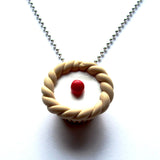Pretty Faux Bakewell Tart Clay Pendant Necklace