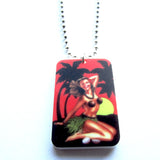 Kitsch Retro Tiki Hula Pin-up Girl Palm Tree Tropical Necklace
