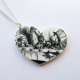 Alice in Wonderland Vintage Scene Heart Acrylic Pendant Necklace