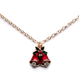 Dainty Jingle Bells Festive Red Holly Pendant Necklace