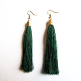 Large Funky String Tassel Statement Drop Earrings – Green