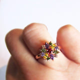 Beautiful Multicolour Faux Gemstones Sparkling Flower Dress Ring