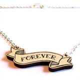 Stylish Retro Forever Love Wooden Banner Pendant Necklace