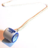 Dainty China Tea Cup Mug Blue Pattern Pendant Necklace