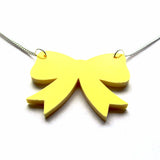Pastel Yellow Retro Ribbon Bow Pendant Necklace
