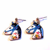 Colourful Kitsch Painted Fairground Horse Head Earrings – Blue