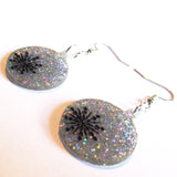 Large Statement Silver Sparkles Christmas Bauble Drop Earrings