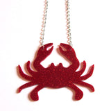 Statement Sparkly Kitsch Red Glitter Octopus Acrylic Necklace