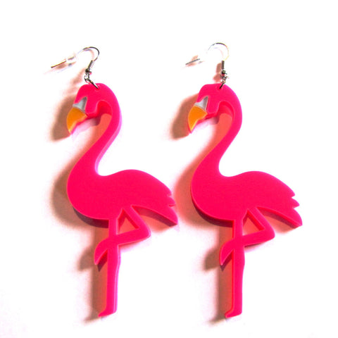 Statement Hot Pink Flamingo Drop Earrings