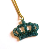 Gorgeous Green Glitter Crown Acrylic Pendant Necklace