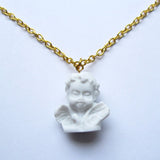 Fabulous Kitch Quirky Winged Classic Cherub Statue Resin Pendant – White