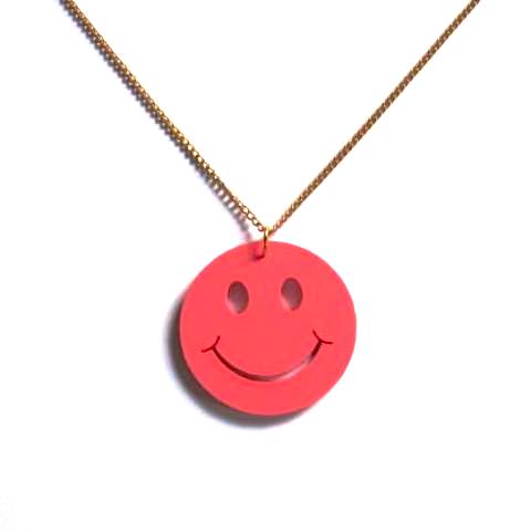 Pink Smiley Face Necklace Kitsch 'N' Cute Pink Smiley Face Acrylic