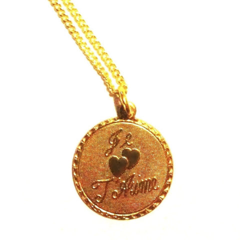 'Je T'aime' / I Love You Pretty Raw Brass Medal Pendant