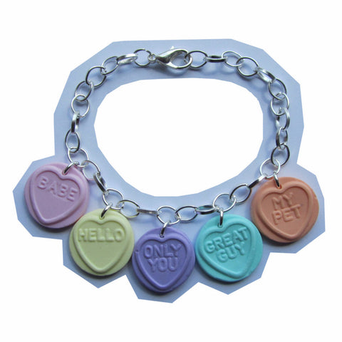 Sweet Faux Love Hearts Multicolour Clay Charm Bracelet