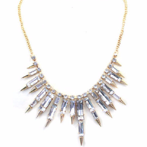 Statement Diamante Style Spike Drop Necklace