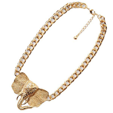 Gold Tone Elephant Chunky Chain Necklace