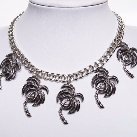Silver Palm Trees Statement Chain Necklace