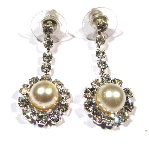 Dressy Diamante and Pearl Style Drop Earrings