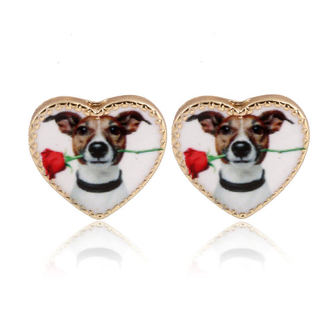 Adorable Ditsy Puppy Dog Heart Stud Earrings