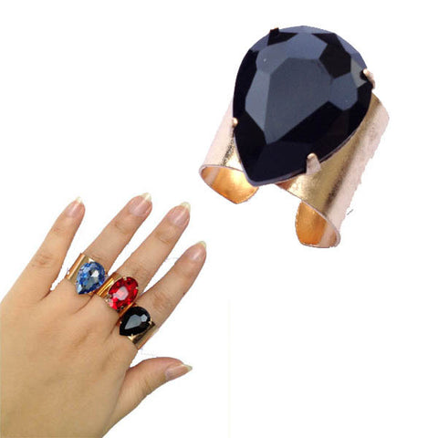 Black or Red Teardrop Gem Golden Cuff Ring