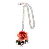 Pretty Pink Rose Print Acrylic Pendant Necklace
