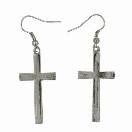 Silver Tone Cross Earrings