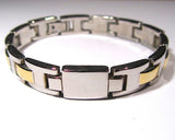 Glossy Silver and Gold Tone Links Hinged Bracelet