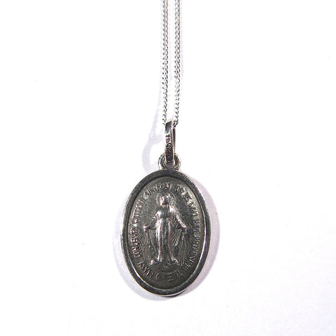 Vintage Stamped Silver Miraculous Virgin Mary Medal Pendant