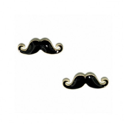 Black Gold Enamel Moustache / Mustache Small Stud Earrings