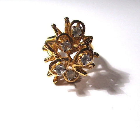 Vintage Gold Tone Glass Gem Set Style Dress Ring