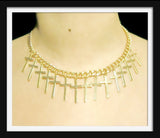 Gold Tone Multi Cross Statement Chunky Chain Necklace