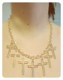 Golden Cut-out Multi Cross Statement Chain Necklace