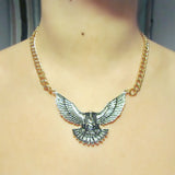 Large Silver Eagle Chunky Chain Gold Tone Necklace