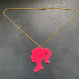 Pink Barbie head silhouette pendant necklace - 1